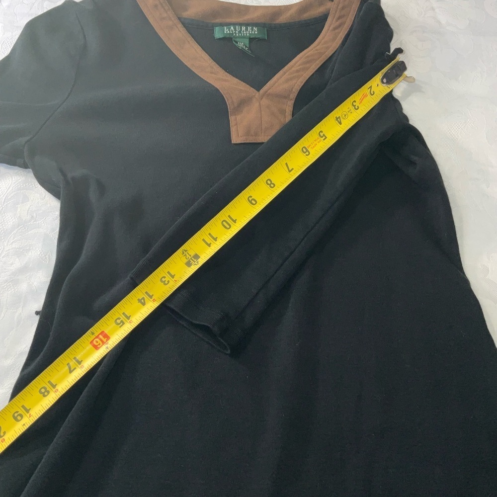 Ralph Lauren Petites Women's Dress Black Faux Suede Cotton VNeck Size PM No Belt - Picture 8 of 8